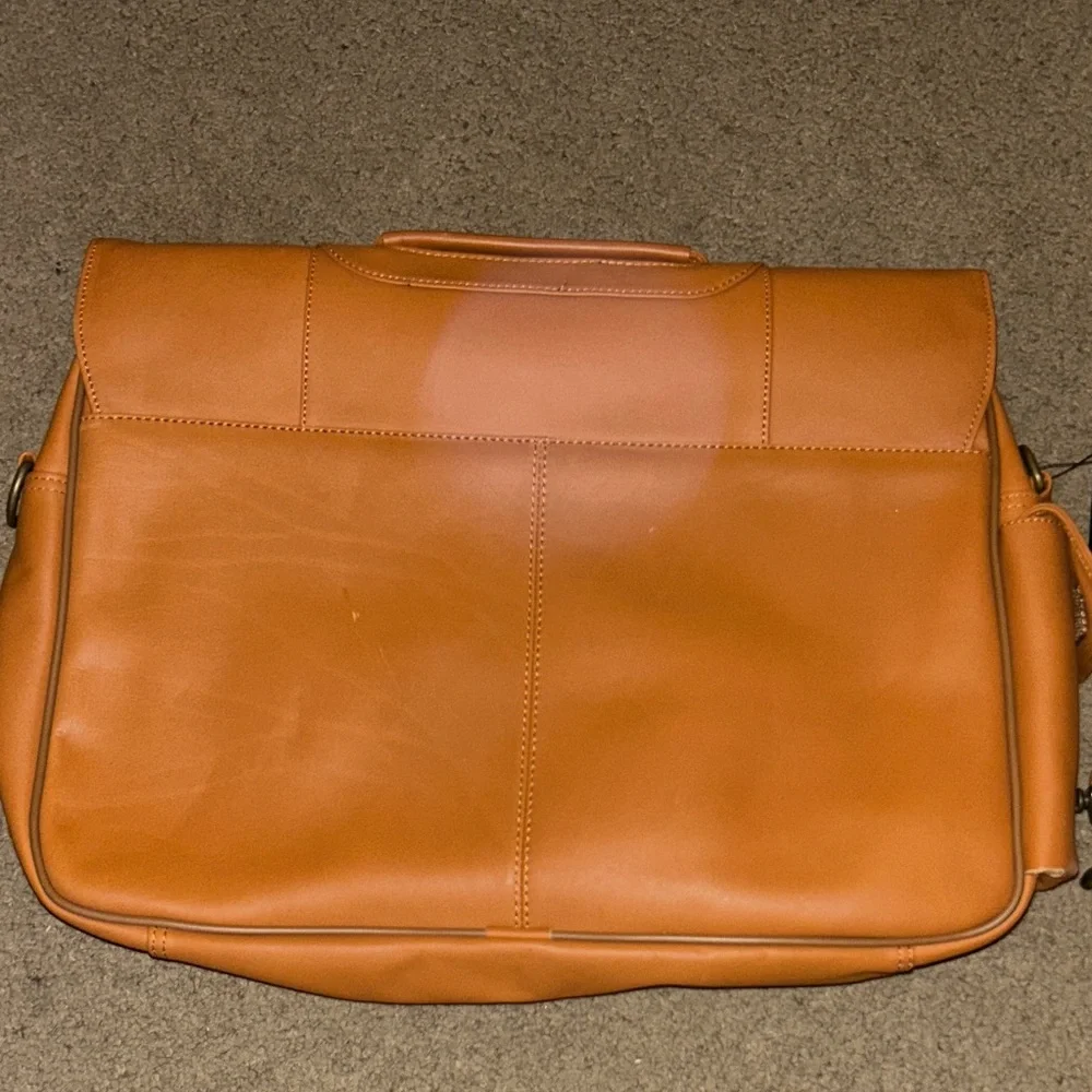 Tan Leather Briefcase Messenger Bag with Horse Embroidery
